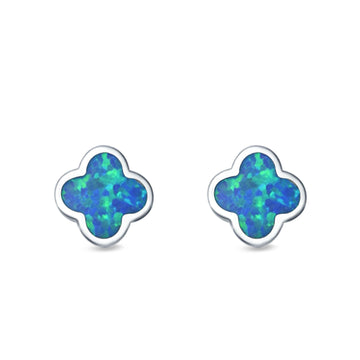 Flower Stud Earrings Lab Created Blue Opal 925 Sterling Silver